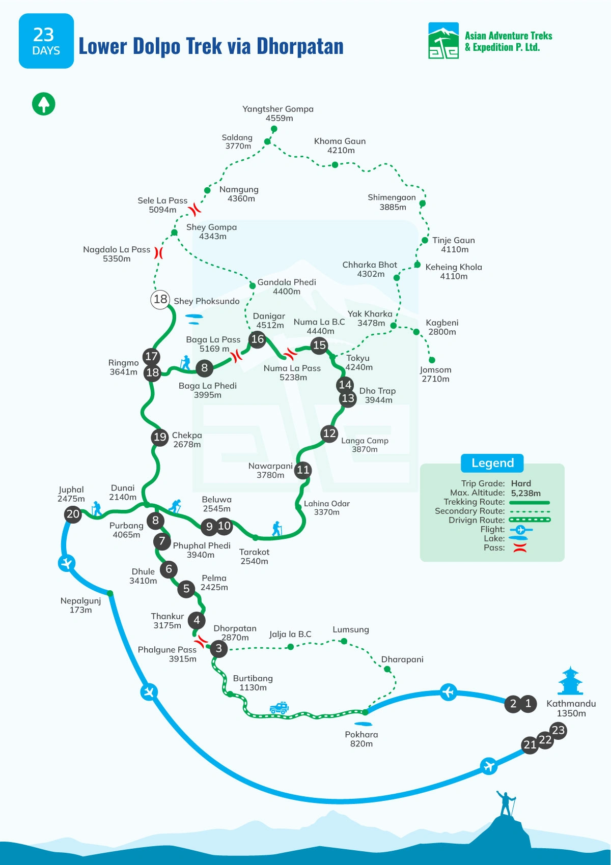 map of Lower Dolpo Trek - Dhorpatan